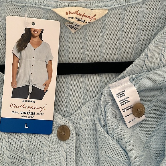 Gorgeous Sky Blue Flutter Short Sleeve Front Buttoned Top by Weatherproof. - Picture 6 of 8
